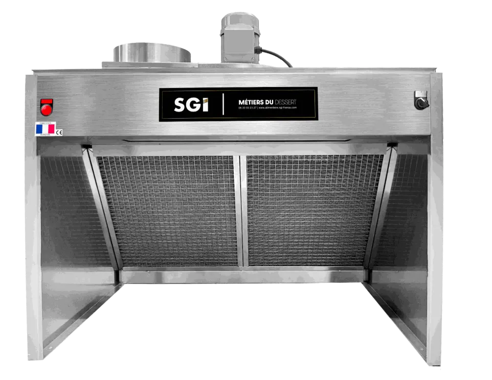 Hotte aspirante SGI Pastry Mini en inox 1m, double filtration, adaptée aux laboratoires à faible hauteur sous plafond