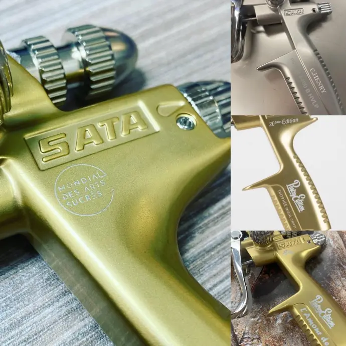 Gravure personnalisée sur pistolets SGI, exemple de marquage précis et professionnel