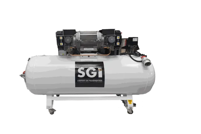 Compresseur BREVA 270L sur roulettes, conçu pour grandes productions avec utilisation simultanée de plusieurs pistolets