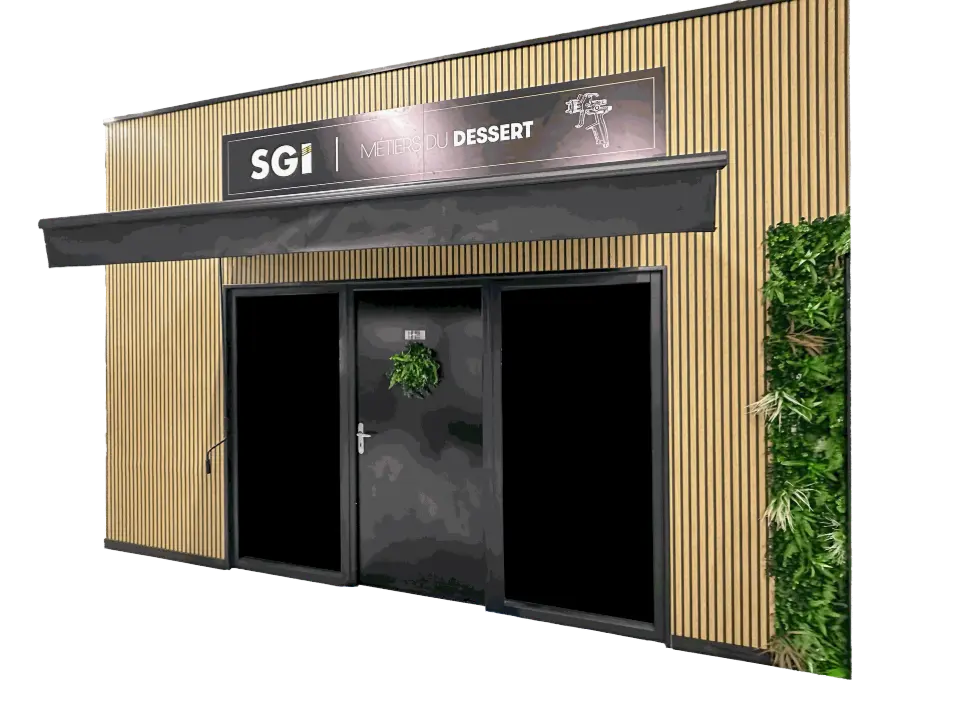 Devanture du showroom SGI Pastry à Troyes, espace dédié aux démonstrations de matériel professionnel pour la pulvérisation alimentaire