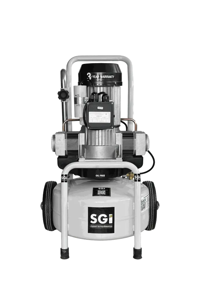 Compresseur BREVA3-24M 24L, compact et mobile avec roulettes et poignée, idéal pour petites productions et démonstrations