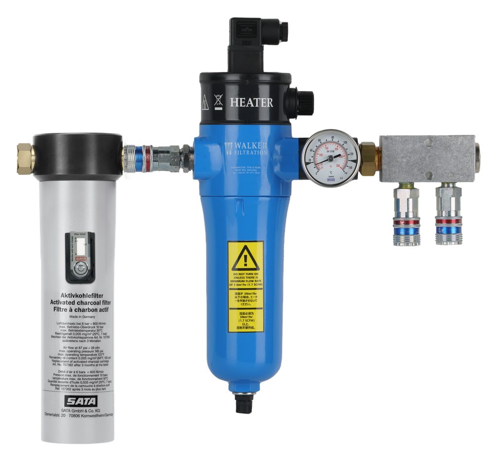 Réchauffeur d'air "A55TH" avec thermomètre +  Filtre charbon actif SATA 101 - entrée Euro + double sortie d'air avec 2 coupleurs eSafe - 220 volt